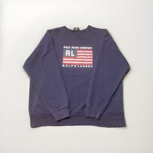 VINTAGE Polo Jeans Ralph Lauren Company Flag Crewneck Sweatshirt Men Large Black